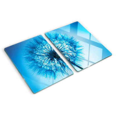 Szklana deska kuchenna z nadrukiem dmuchawca na niebieskim tle