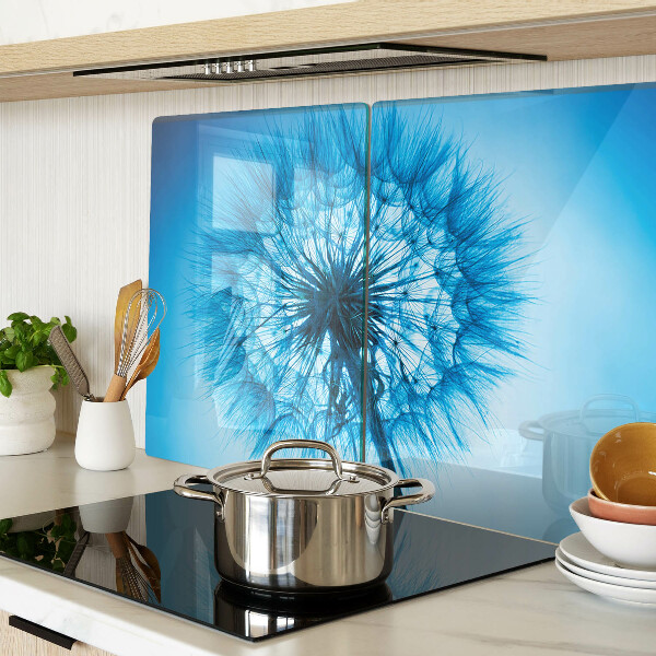 Szklana deska kuchenna z nadrukiem dmuchawca na niebieskim tle