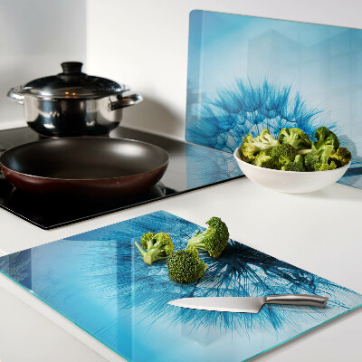 Szklana deska kuchenna z nadrukiem dmuchawca na niebieskim tle