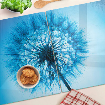 Szklana deska kuchenna z nadrukiem dmuchawca na niebieskim tle