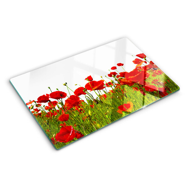 Szklana deska kuchenna z motywem maków na łące