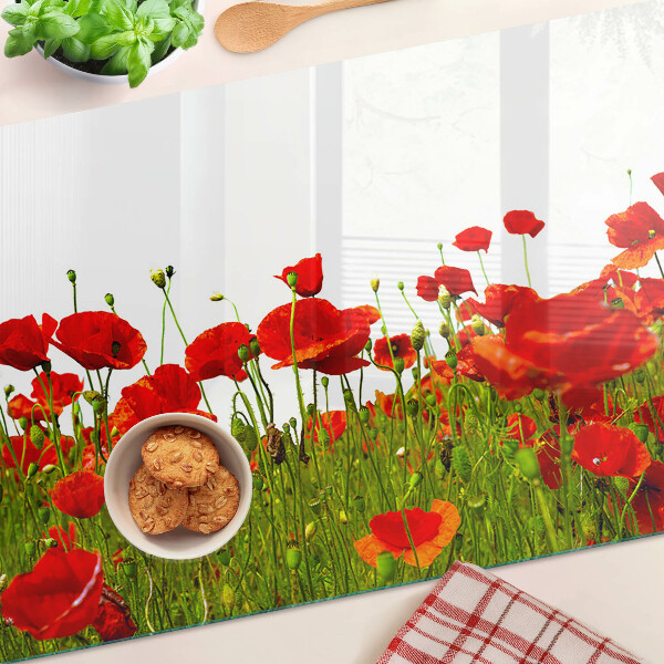 Szklana deska kuchenna z motywem maków na łące