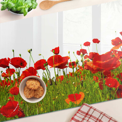 Szklana deska kuchenna z motywem maków na łące