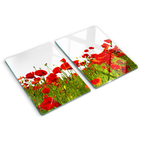 Szklana deska kuchenna z motywem maków na łące