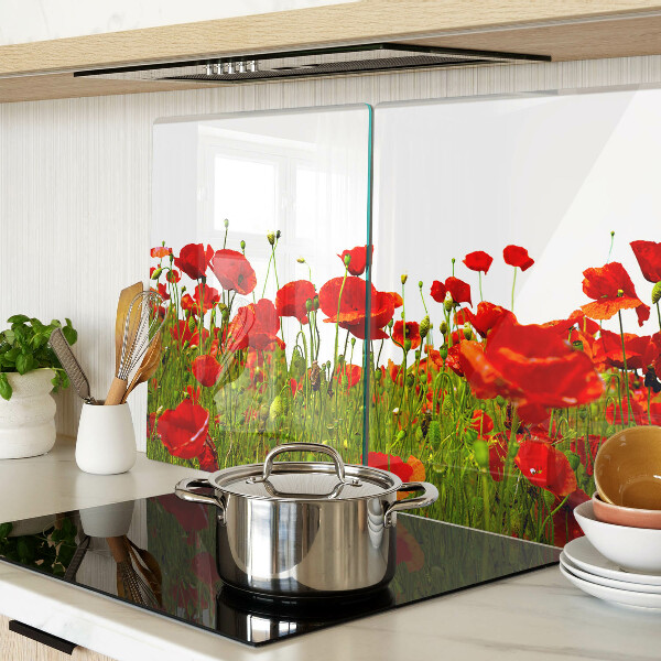 Szklana deska kuchenna z motywem maków na łące