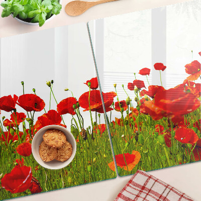 Szklana deska kuchenna z motywem maków na łące