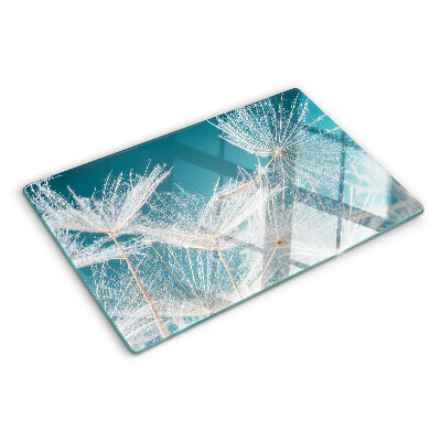 Szklana deska do krojenia z nadrukiem dmuchawców na niebieskim tle