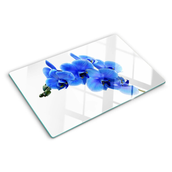 Szklana deska kuchenna z motywem niebieskich orchidei