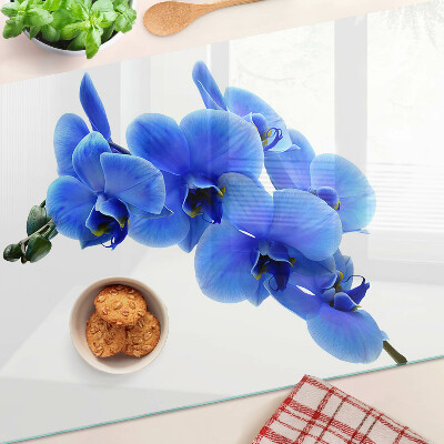 Szklana deska kuchenna z motywem niebieskich orchidei
