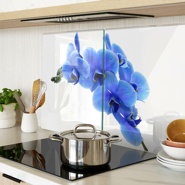 Szklana deska kuchenna z motywem niebieskich orchidei