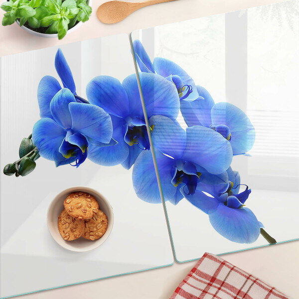 Szklana deska kuchenna z motywem niebieskich orchidei