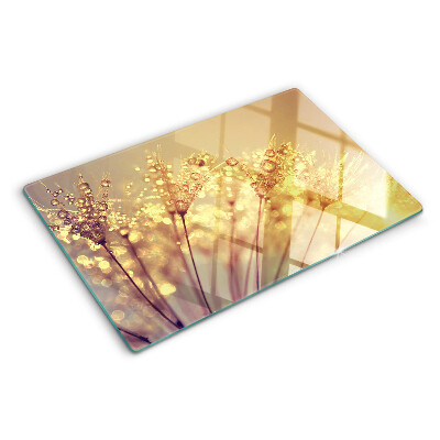 Deska kuchenna szklana z motywem kwiatów z kroplami wody