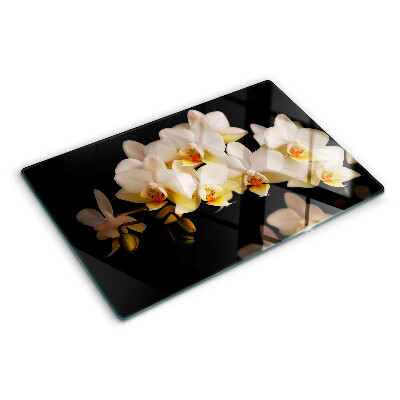 Deska kuchenna szklana z motywem orchidei na czarnym tle