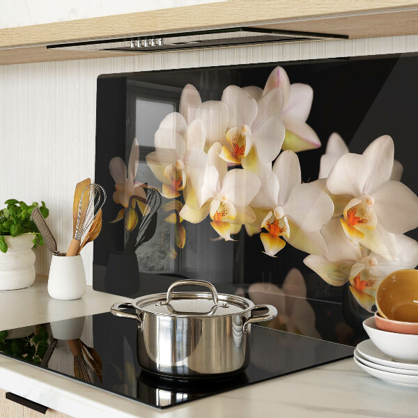 Deska kuchenna szklana z motywem orchidei na czarnym tle
