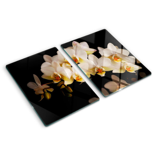 Deska kuchenna szklana z motywem orchidei na czarnym tle