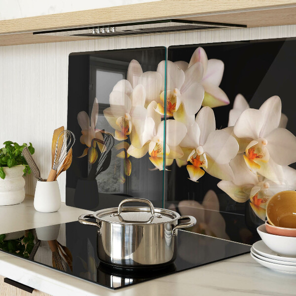 Deska kuchenna szklana z motywem orchidei na czarnym tle