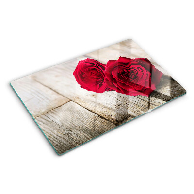 Szklana deska do krojenia z motywem czerwonych róż na tle imitującym drewno