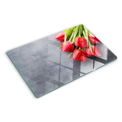 Szklana deska do krojenia z motywem tulipanów na szarym tle