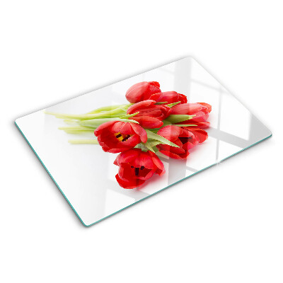 Szklana deska do krojenia Czerwone tulipany na białym tle