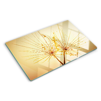 Szklana deska kuchenna z motywem kwiatów i kroplami wody