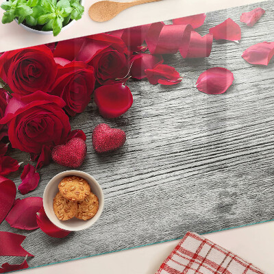 Szklana deska kuchenna z motywem róż i płatków serca