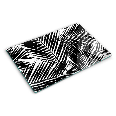 Deska kuchenna szklana z motywem liści palm w czerni i bieli