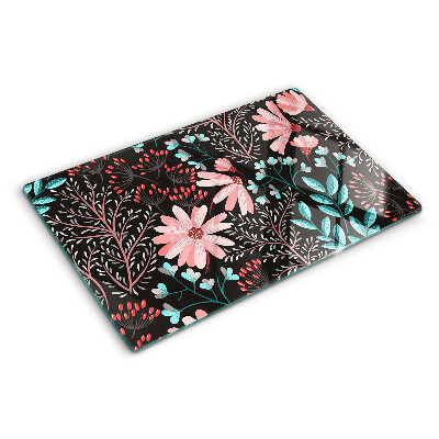 Szklana deska do krojenia z kwiatowym wzorem na ciemnym tle