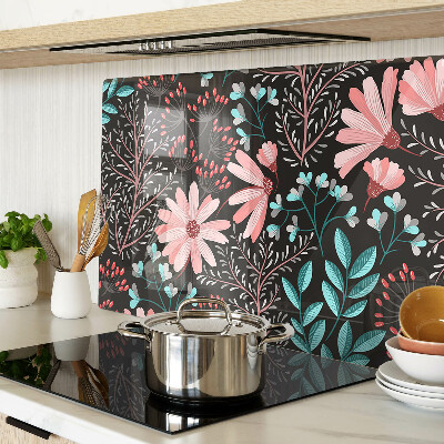 Szklana deska do krojenia z kwiatowym wzorem na ciemnym tle