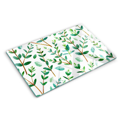 Szklana deska do krojenia z motywem liści i gałązek w zielonych odcieniach