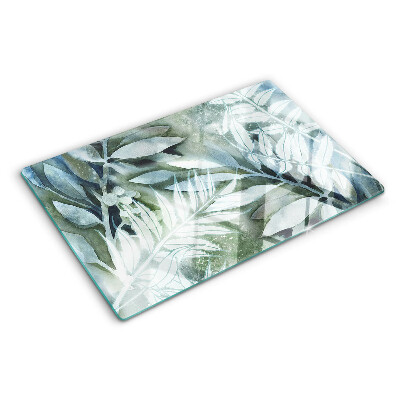 Deska kuchenna szklana z motywem liści tropikalnych w pastelowych odcieniach