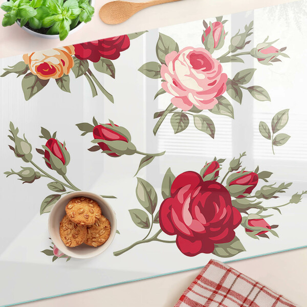 Deska kuchenna szklana z motywem róż w stylu vintage