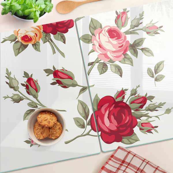 Deska kuchenna szklana z motywem róż w stylu vintage