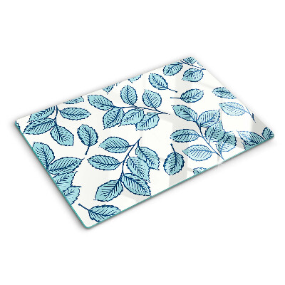 Szklana deska do krojenia z motywem liści w odcieniach niebieskiego