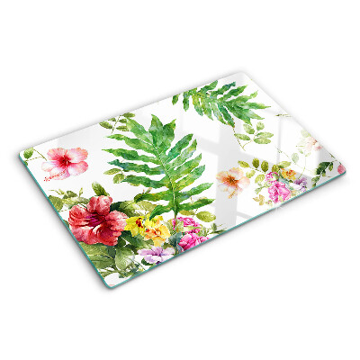 Szklana deska kuchenna z kwiatowym wzorem z liśćmi