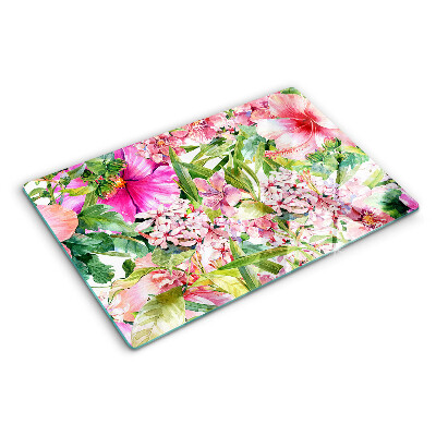 Deska kuchenna szklana z motywem kwiatów w stylu tropikalnym