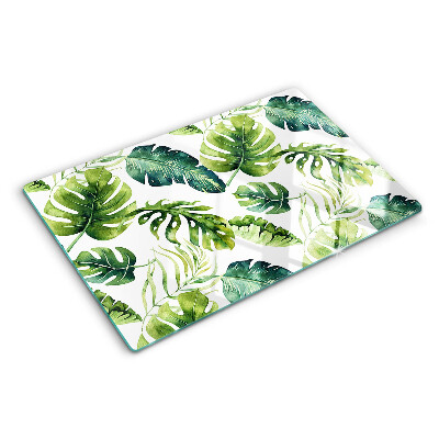 Szklana deska do krojenia z motywem liści monstery w zielonych odcieniach