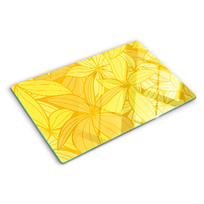 Szklana deska kuchenna z motywem żółtych liści w stylu tropikalnym