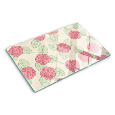 Deska kuchenna szklana z motywem róż na liściach