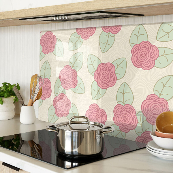 Deska kuchenna szklana z motywem róż na liściach
