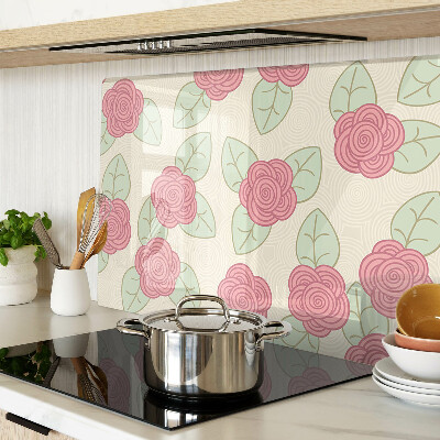 Deska kuchenna szklana z motywem róż na liściach