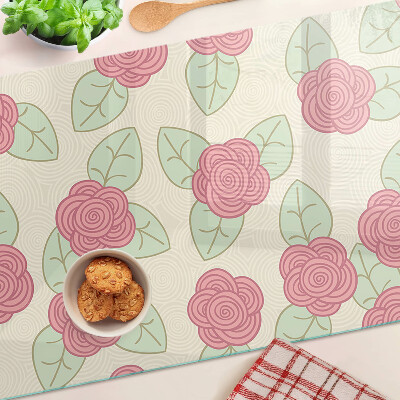 Deska kuchenna szklana z motywem róż na liściach