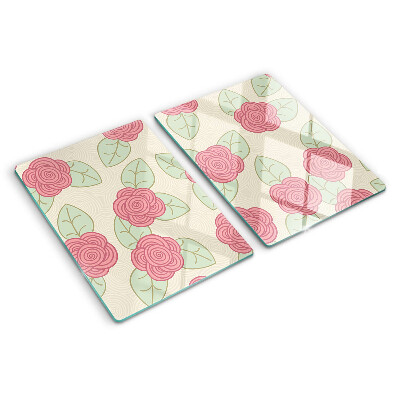Deska kuchenna szklana z motywem róż na liściach