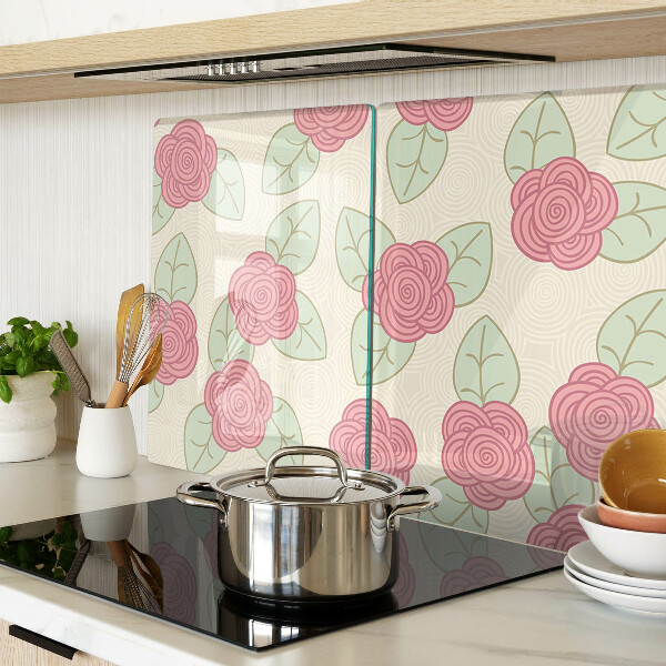 Deska kuchenna szklana z motywem róż na liściach