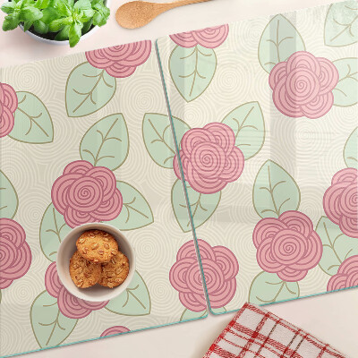 Deska kuchenna szklana z motywem róż na liściach