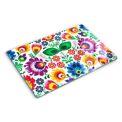 Deska kuchenna szklana z kwiatowym wzorem w stylu folk