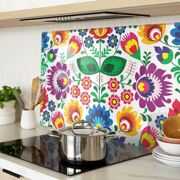 Deska kuchenna szklana z kwiatowym wzorem w stylu folk