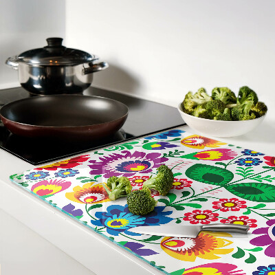 Deska kuchenna szklana z kwiatowym wzorem w stylu folk