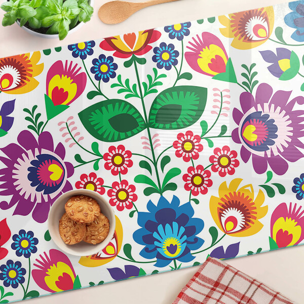 Deska kuchenna szklana z kwiatowym wzorem w stylu folk