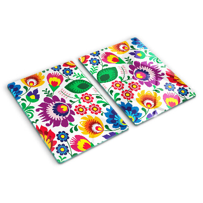 Deska kuchenna szklana z kwiatowym wzorem w stylu folk