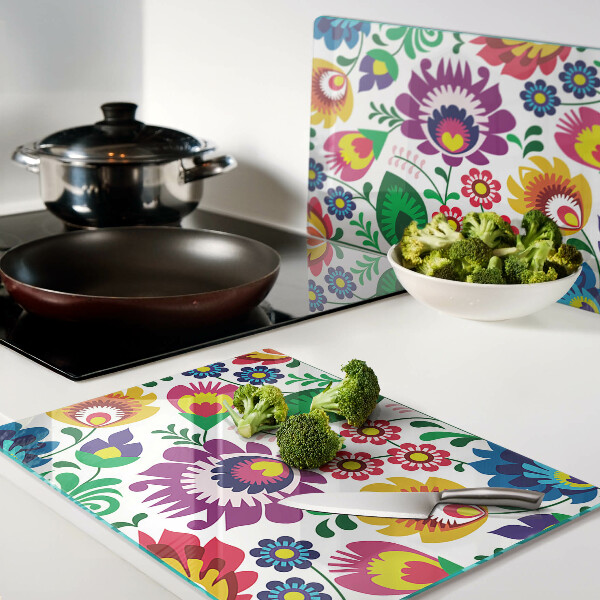 Deska kuchenna szklana z kwiatowym wzorem w stylu folk